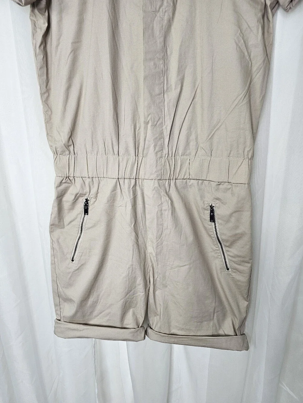 Bershka Menswear Utility Shorts Coverall Jumpsuit Shortall Tan Khaki Small NEW